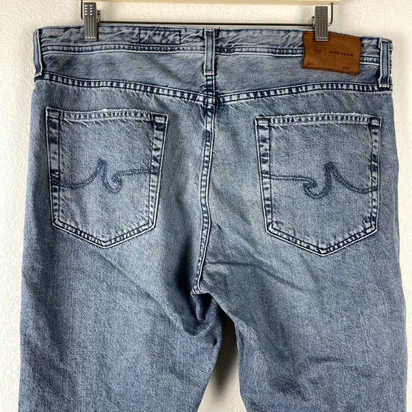 Adriano Goldschmied AG Tellis Jean Mens 38x33 Blue Modern Slim Distressed Japan - Picture 10 of 14